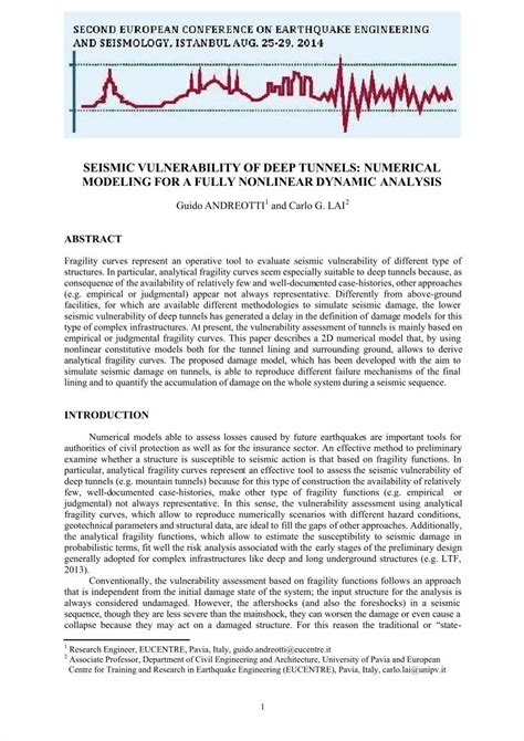 Pdf Seismic Vulnerability Of Deep Tunnels Numerical Modeling For A