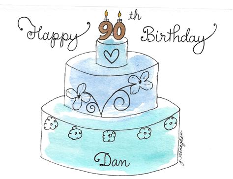 Watercolor 90th... Birthday Cake Card PERSONALIZED for FREE With ANY ...