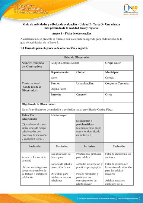 Anexo Tarea Ficha De Observaci N Gu A De Actividades Y