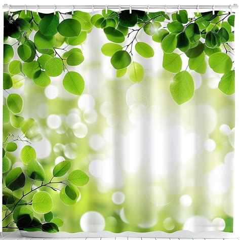 Felandian Green Leaves Shower Curtain Nature Theme Bathroom Decor With