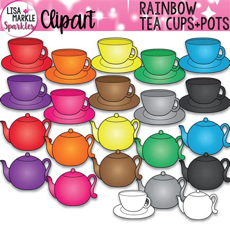 Tea Cup Clipart, Tea Pot Clipart, Tea Party Clipart, Rainbow Teacups ...