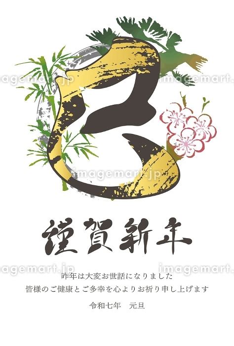 年賀状 年賀2025 巳年 巳 蛇 筆文字 墨絵 水墨画 手書き 正月 和風 イラスト素材 [251598598] イメージマート