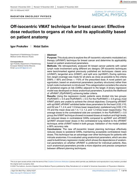 PDF Off Isocentric VMAT Technique For Breast Cancer Effective Dose