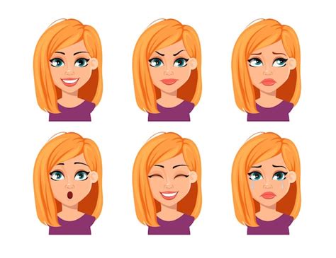 Premium Vector Face Expressions Of A Blonde Woman