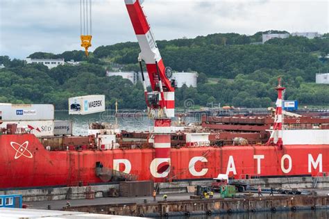 Crane Unloading Russian Container Ship Sevmorput Nuclear Powered