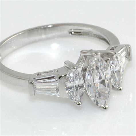 Sterling Silver 3 Stone Marquise Engagement Ring Jewelure