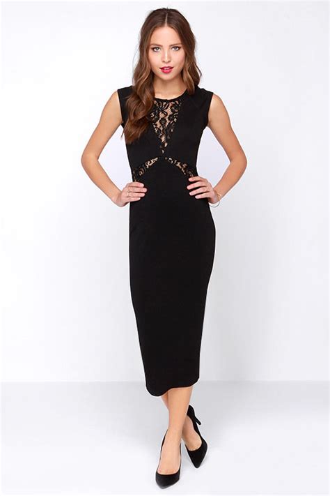 Chic Black Dress Midi Dress Lace Dress Bodycon Dress 8100 Lulus