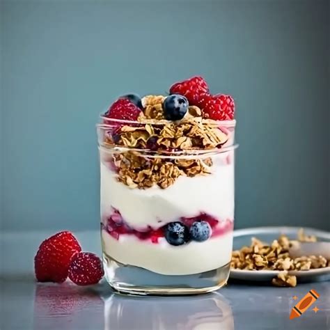 Greek Yogurt Parfait With Mixed Berries And Granola Layers On Craiyon