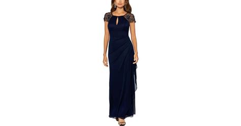 Xscape Beaded Cap Sleeve Ruched Gown In Blue Lyst