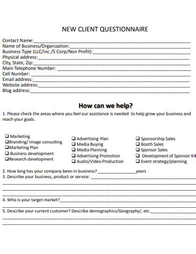 Business Client Questionnaire 10 Examples Format Pdf