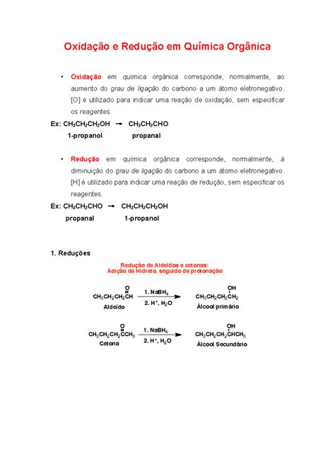 Aula 10 Oxidação E Redução Em Química Orgânica Oxidação E Redução Em