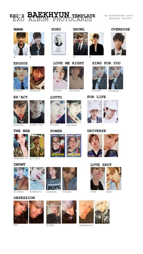 Baekhyun Photocard List Baekhyun Photo Cards Photocard