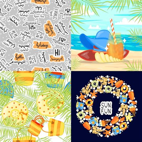 Premium Vector Set Of Summer Template For Text And Pattern Cartoon