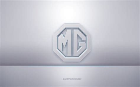 Download wallpapers MG 3d white logo, gray background, MG logo ...