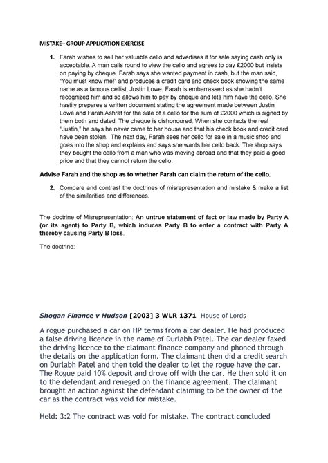 Mistake apllican exercise-1 - MISTAKE– GROUP APPLICATION EXERCISE Farah