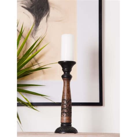 Bbh Homes Black Wash Mango Wood Pillar Candle Holder Eco Friendly 6 15