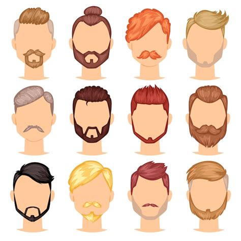 Barbas Vector Portraite De Hombre Barbudo Con Corte De Pelo Masculino