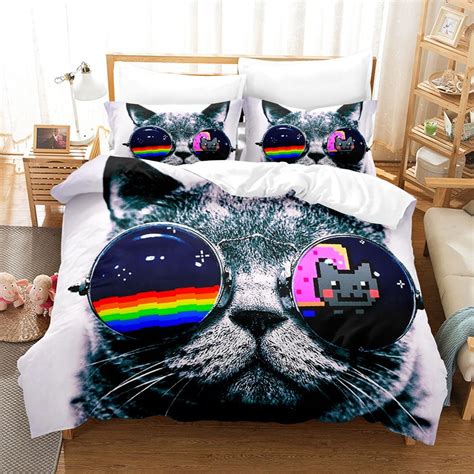 Lovely Cat Theme Bedding Set Pet Cats Graphic Duvet Cover Bed Sets Cute