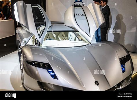 Paris, France, October 04, 2018: Aspark Owl at Mondial Paris Motor Show, all-electric battery ...