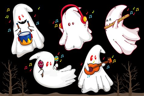 Happy Ghost Playing Music On Halloween Graphic By Onoborgol · Creative