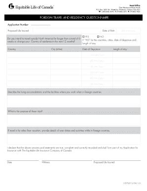 Fillable Online Foreign Travel And Residence Questionnaire Foreign