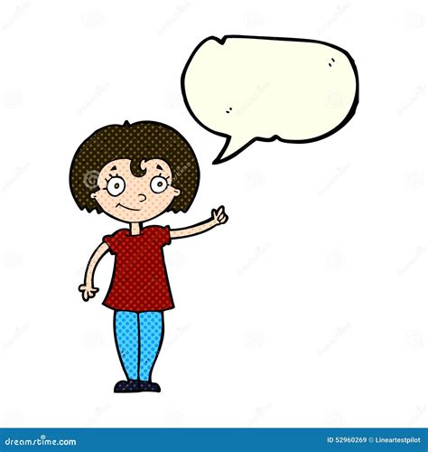 Cartoon Happy Woman Pointing With Speech Bubble Stock Illustration