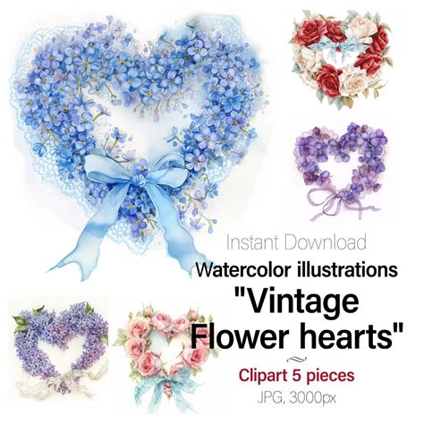 Heart Shaped Flower Wreath Clipart Violets Roses Lilac Watercolor