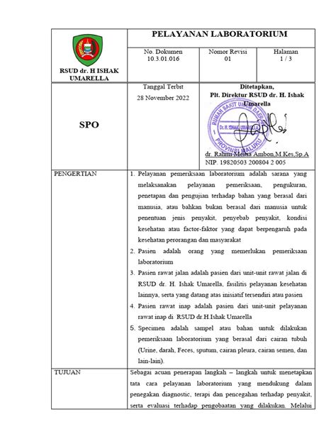 Sop Pelayanan Laboratorium Pdf