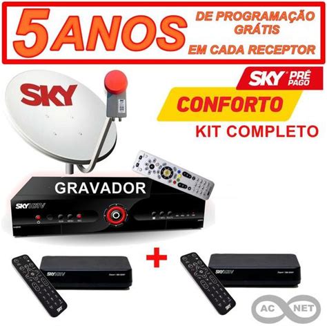 Kit SKY Pre Pago Conforto Gravador 2 Receptores HD Antena