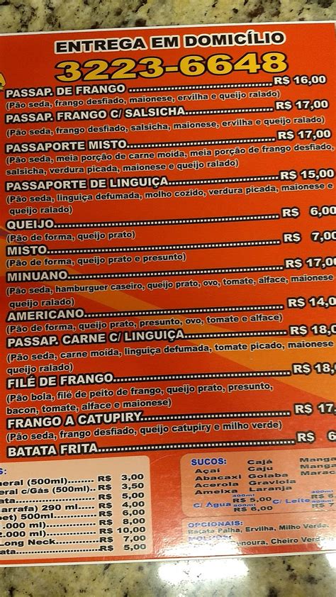 Menu em Passaporte Centenário pub Bar Maceió Avenida Santa Rita de