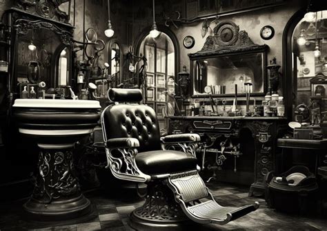 Premium AI Image | Monochrome Capture of an Old Barber Shop Interior ...