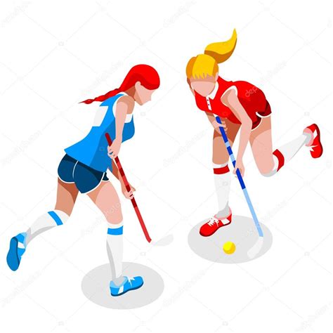 Olympics Field Hockey Girl Player Summer Games Icon Set3d Isometric