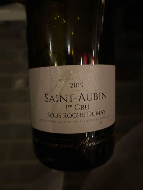 2019 Domaine André Moingeon Fils Saint Aubin 1er Cru Sous Roche Dumay