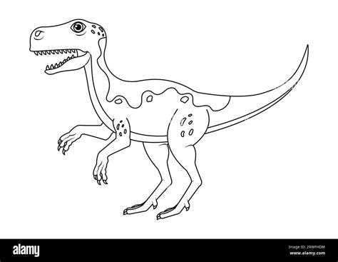 Black And White Raptor Dinosaur Cartoon Character Vector Coloring Page