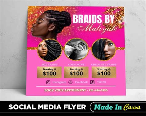 Hair Braiding Flyer Diy Canva Hair Braiding Flyer Template Etsy Australia