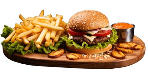 AI Generated Tasty Burger And Fries On Transparent Background 36334216 PNG