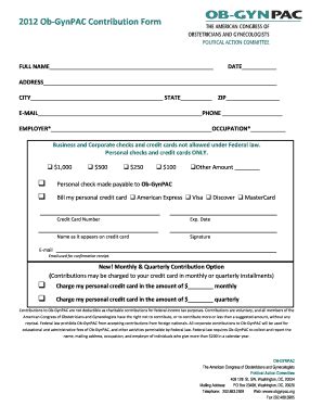 Fillable Online Acog Ob Gynpac Contribution Form Acog Org Fax