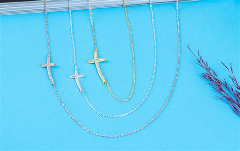 Sideways Cross Diamond Necklace Silver Sideways Crucifix Necklace 14k Gold Cross Necklace