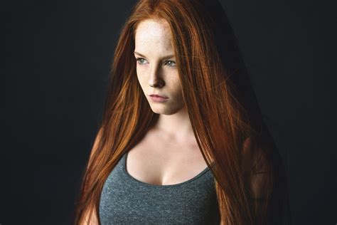 Wallpaper Face Women Redhead Looking Away Long Hair Green Eyes Singer Black Hair