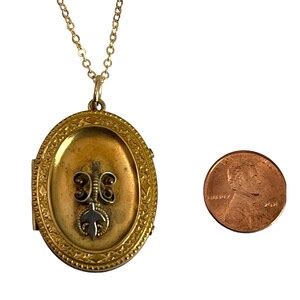 Antique Etruscan Revival Locket Ornate Oval W K Gold Filled Chain