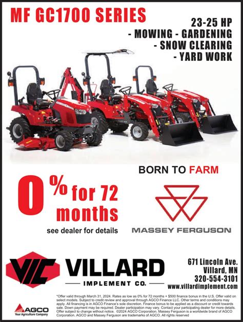 0% for 72 Months, Villard Implement Co, Villard, MN