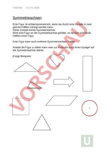 Arbeitsblatt Theorie Symmetrieachsen Geometrie Symmetrien