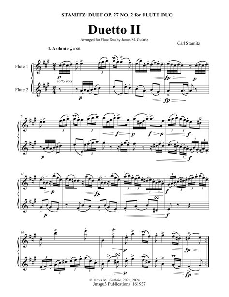 Stamitz Duet Op 27 No 2 For Flute Duo Arr James M Guthrie By