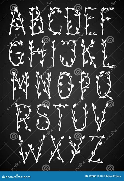 Decorative Alphabet Made Of Tree Branches Stock Vector Illustration