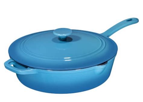 Bruntmor Turquoise 5 Qt Cast Iron Sauté Pan w Lid Skillet Grill Set