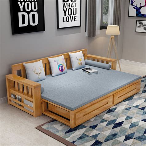 Solid Wood Sofa Bed Dual Purpose Folding Bed Small Apartment Meters