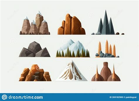 Different Mountain Ranges Silhouette Collection Cartoon Vector