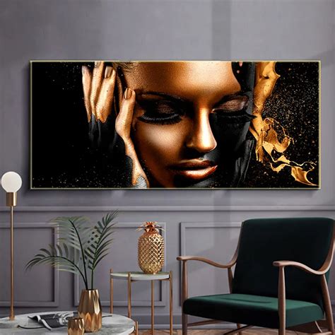 Canvas Painting Black Gold Nude African Art Woman Oil Painting Wall Art