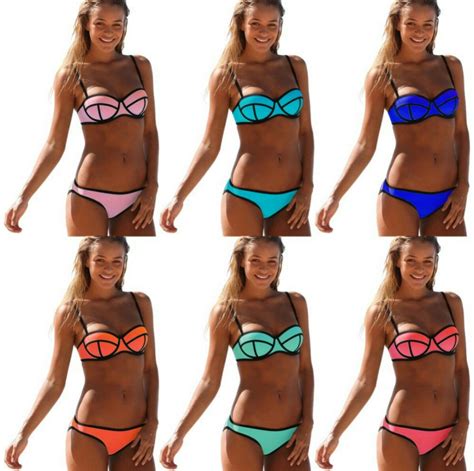 Trajes De Baño Mujer Push Up Bikinis Tipo Neopreno 399 00 En