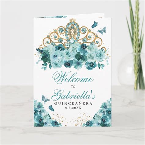 Teal Blue Princess Tiara Quinceanera Program Zazzle